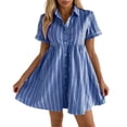thumbnail image 1 of Casual Mini Dresses for Women Striped Short Sleeve Button Front Turn Down Collar Relaxed Fit Knit Shirt Dress BU1 L, 1 of 5
