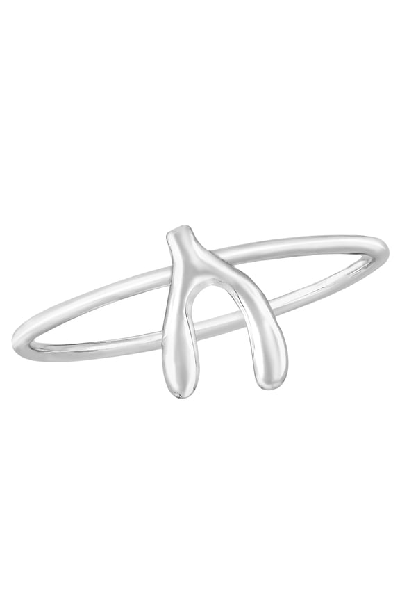 Casual Mini Lucky Wishbone Sterling Silver Band Ring-8
