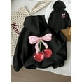 thumbnail image 1 of Casual Minimalist Cherry Print Hooded Loose Fit Thick Sweatshirt For Women, 1 of 6