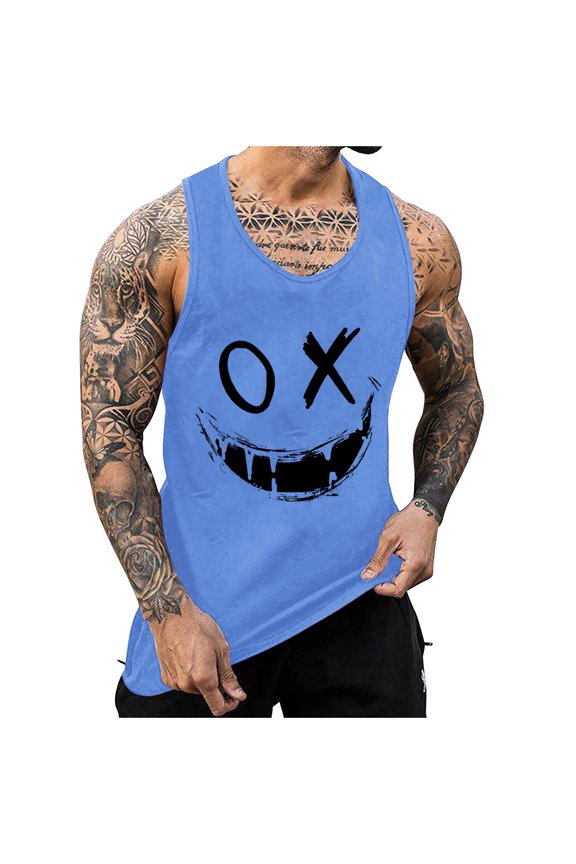 Casual Muscle Tank Tops for Men Fashion Print Tanks Summer Sleeveless Shirt Workout Active T Shirts