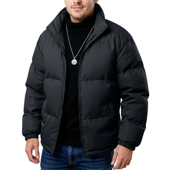 Casual New Years Long Sleeve Jacket Men Workout Plus Size Turtle Neck Pocket Puffer
