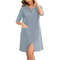 thumbnail image 1 of Casual Nightgowns for Women with Pockets and Zipper Front Round Neck 3/4 Sleeve Sleepshirts Ladies Solid Loose Comfort Short Sleepwear Pajama Dresses Christmas Pajamas, 1 of 8