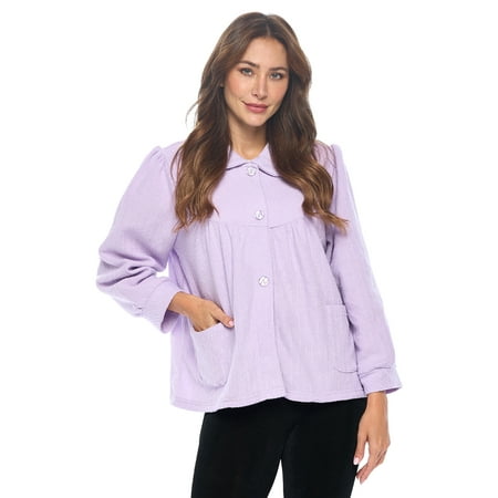 Casual Nights Button Front Polyester, Bed Jacket Top (Women's) L