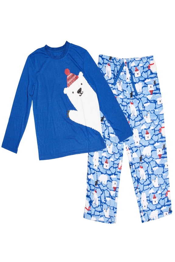 Junior Holiday 2 Piece Jersey Top and Micro Fleece Pants Pjs Set