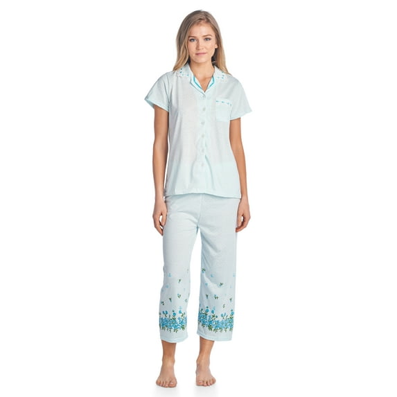 Casual Nights Lace Trim Women's Short Sleeve Capri Pajama Set
