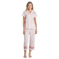thumbnail image 1 of Casual Nights Lace Trim Women's Short Sleeve Capri Pajama Set, 1 of 5