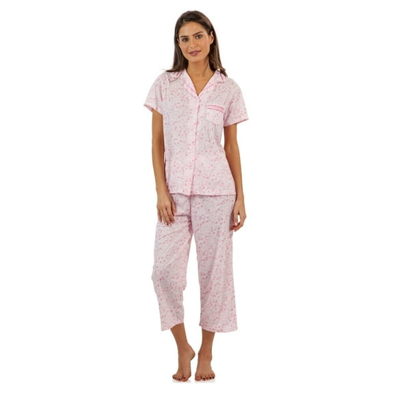Casual Nights Lace Trim Women's Short Sleeve Capri Pajama Set