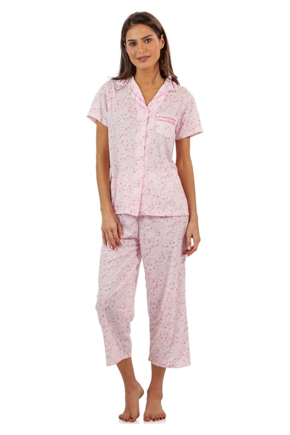 Lace Trim Women's Short Sleeve Capri Pajama Set