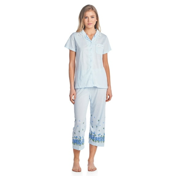 Casual Nights Lace Trim Women's Short Sleeve Capri Pajama Set