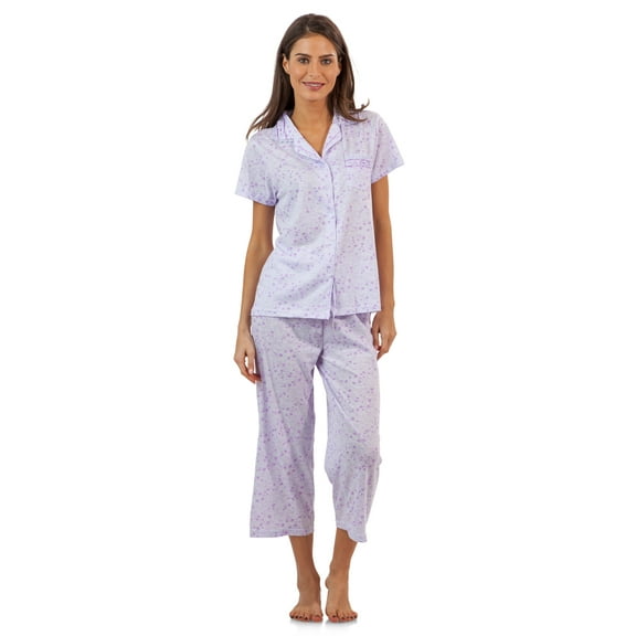 Casual Nights Lace Trim Women's Short Sleeve Capri Pajama Set