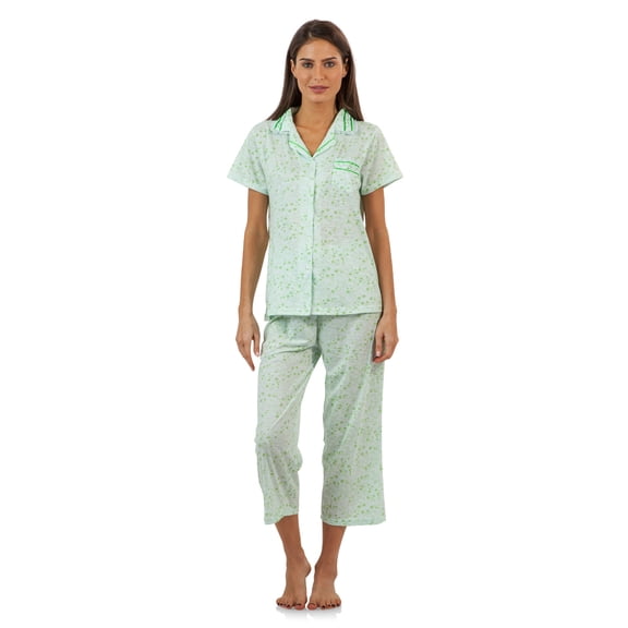 Casual Nights Lace Trim Women's Short Sleeve Capri Pajama Set