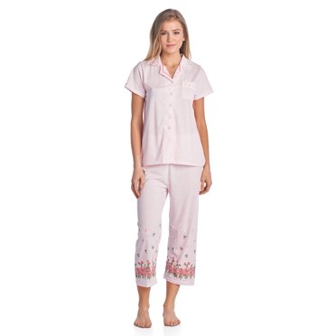 Casual Nights Women's Short Sleeve Floral Satin Lace Capri Pajama Set – LA8069C