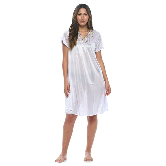 Casual Nights Nightgown - Women's Short Sleeve Tricot Nightgowns, Flutter Sleeves and Lightweight Silky Fabric
