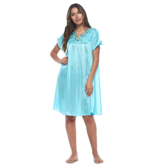 Casual Nights Nightgown - Women's Short Sleeve Tricot Nightgowns, Flutter Sleeves and Lightweight Silky Fabric