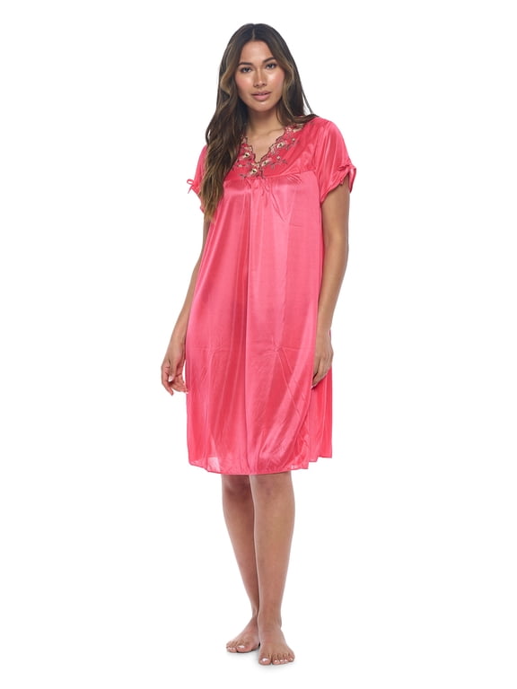 Nightgown - Women's Short Sleeve Tricot Nightgowns, Flutter Sleeves and Lightweight Silky Fabric