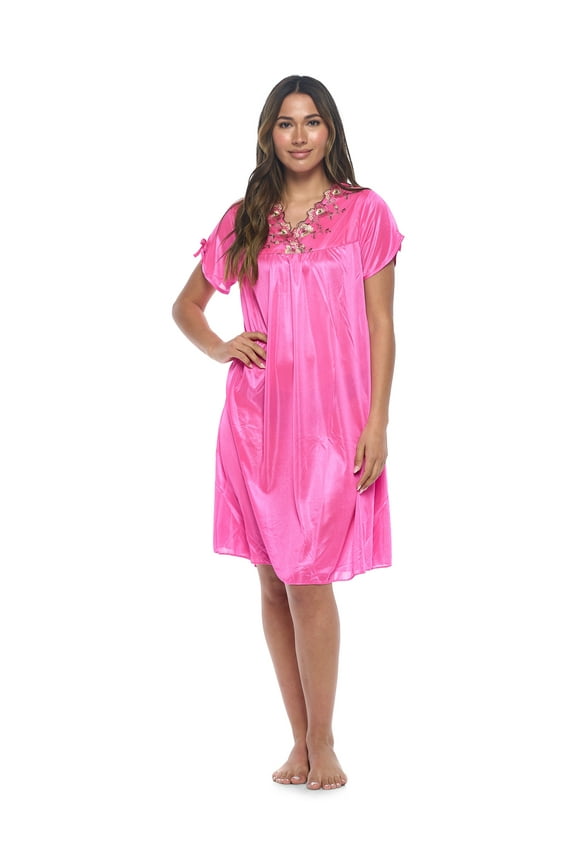 Nightgown - Women's Short Sleeve Tricot Nightgowns, Flutter Sleeves and Lightweight Silky Fabric