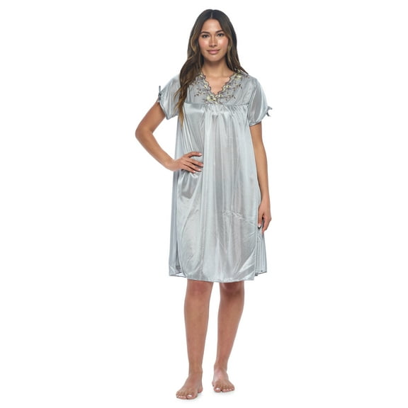 Casual Nights Nightgown - Women's Short Sleeve Tricot Nightgowns, Flutter Sleeves and Lightweight Silky Fabric