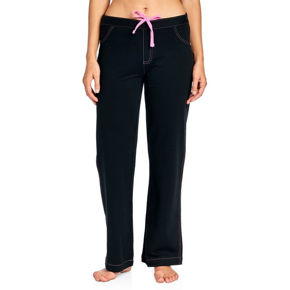 Casual Nights Women's 100% Cotton Contrast Stitch Pajama Sleep Pants - Black - Medium