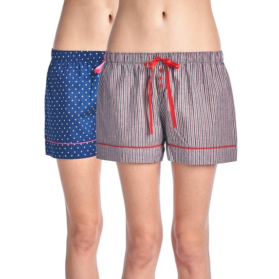 Casual Nights Women's 2 Pack Cotton Woven Lounge Boxer Shorts