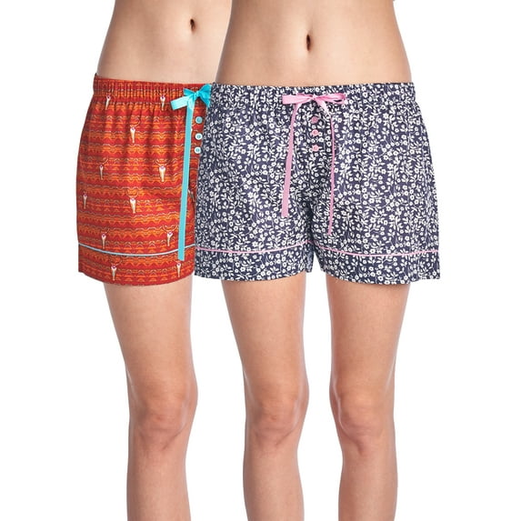 Casual Nights Women's 2 Pack Cotton Woven Lounge Boxer Shorts