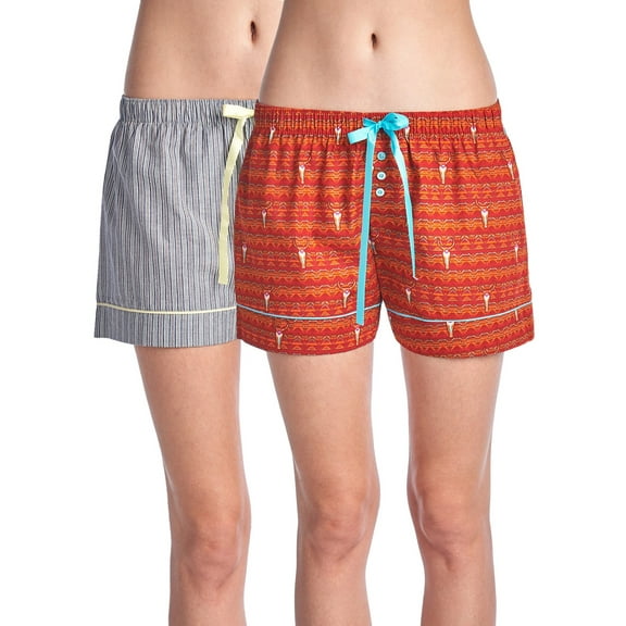 Casual Nights Women's 2 Pack Cotton Woven Lounge Boxer Shorts
