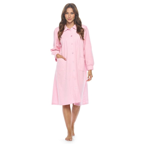 Casual Nights Women's Button Front Jacquard Terry Fleece Lounger Robe with Pockets