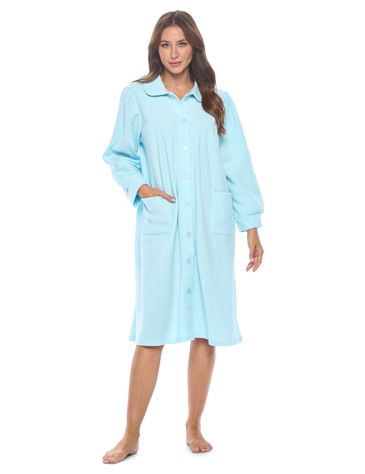 Casual Nights Women's Button Front Jacquard Terry Fleece Lounger Robe