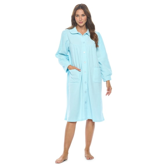 Casual Nights Women's Button Front Jacquard Terry Fleece Lounger Robe with Pockets