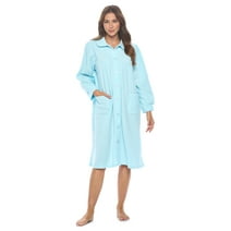 Casual Nights Women's Button Front Jacquard Terry Fleece Lounger Robe with Pockets