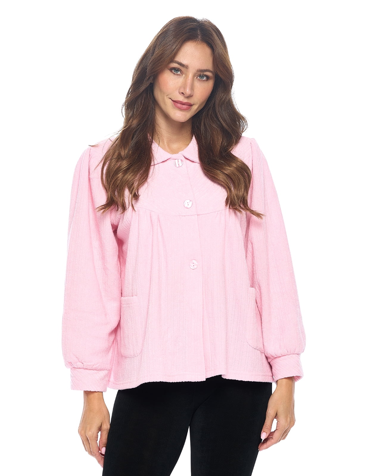 Casual Nights Women s Button Front Jacquard Terry Fleece Sleep Bed