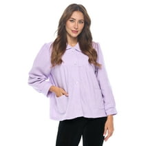 Casual Nights Women's Button Front Jacquard Terry Fleece Sleep Bed Jacket Top with Pockets