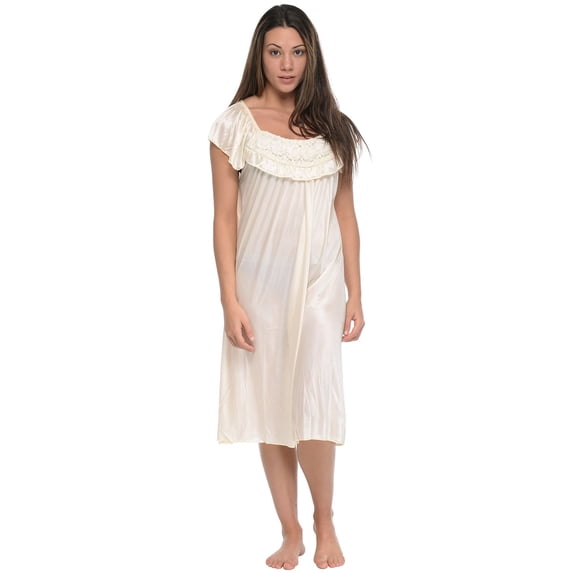 Casual Nights Women's Cap Sleeve Flower Silky Tricot Nightgown - Yellow