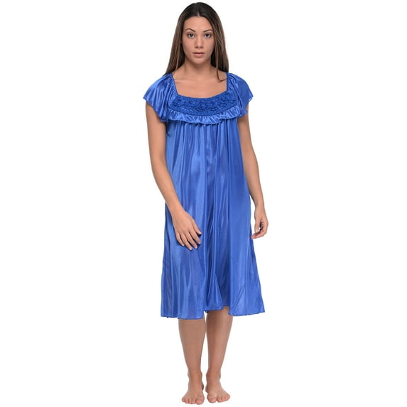 Casual Nights Women's Cap Sleeve Flower Silky Tricot Nightgown