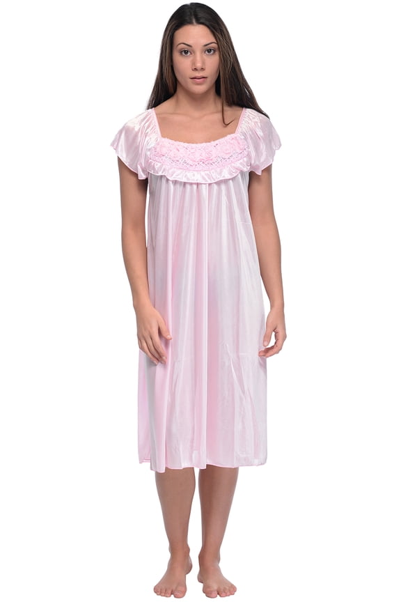 Women's Cap Sleeve Flower Silky Tricot Nightgown