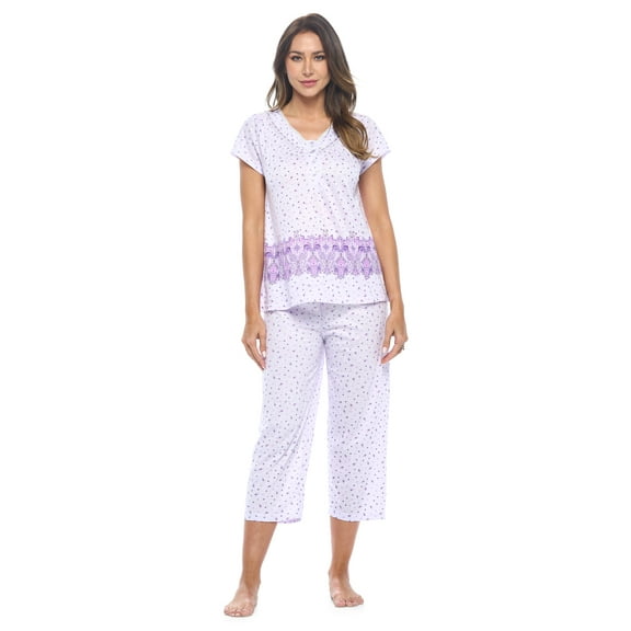 Casual Nights Women's Capri Pajama Set, Top with Capri Pants Pjs Floral Pajama Sets