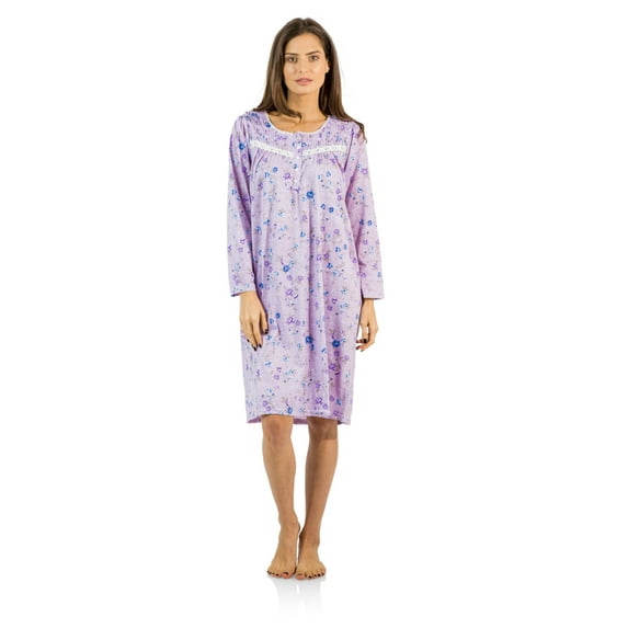 Casual Nights Women's Cotton Blend Long Sleeve Nightgown - Blossom Pintucked Purple - 5X