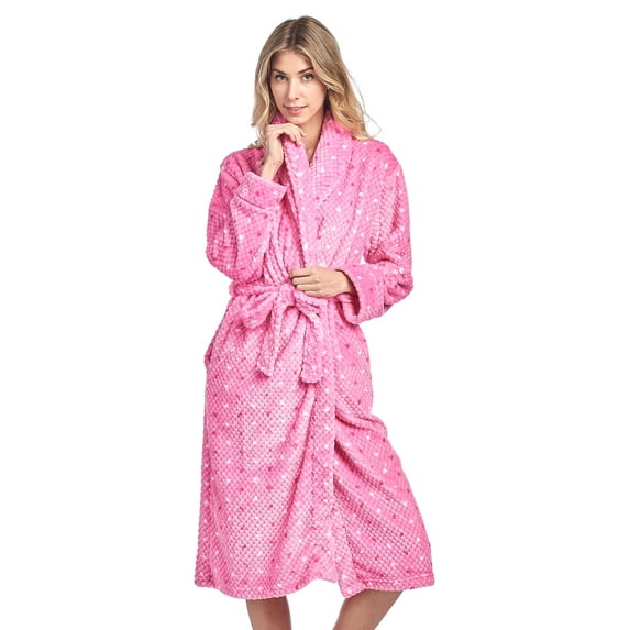 Casual Nights Women's Dot Long Sleeve Mini Popcorn Fleece Plush Robe - Pink