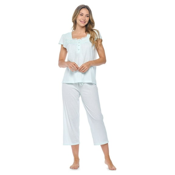 Casual Nights Women's Dot Short Sleeve Capri Pajama Set