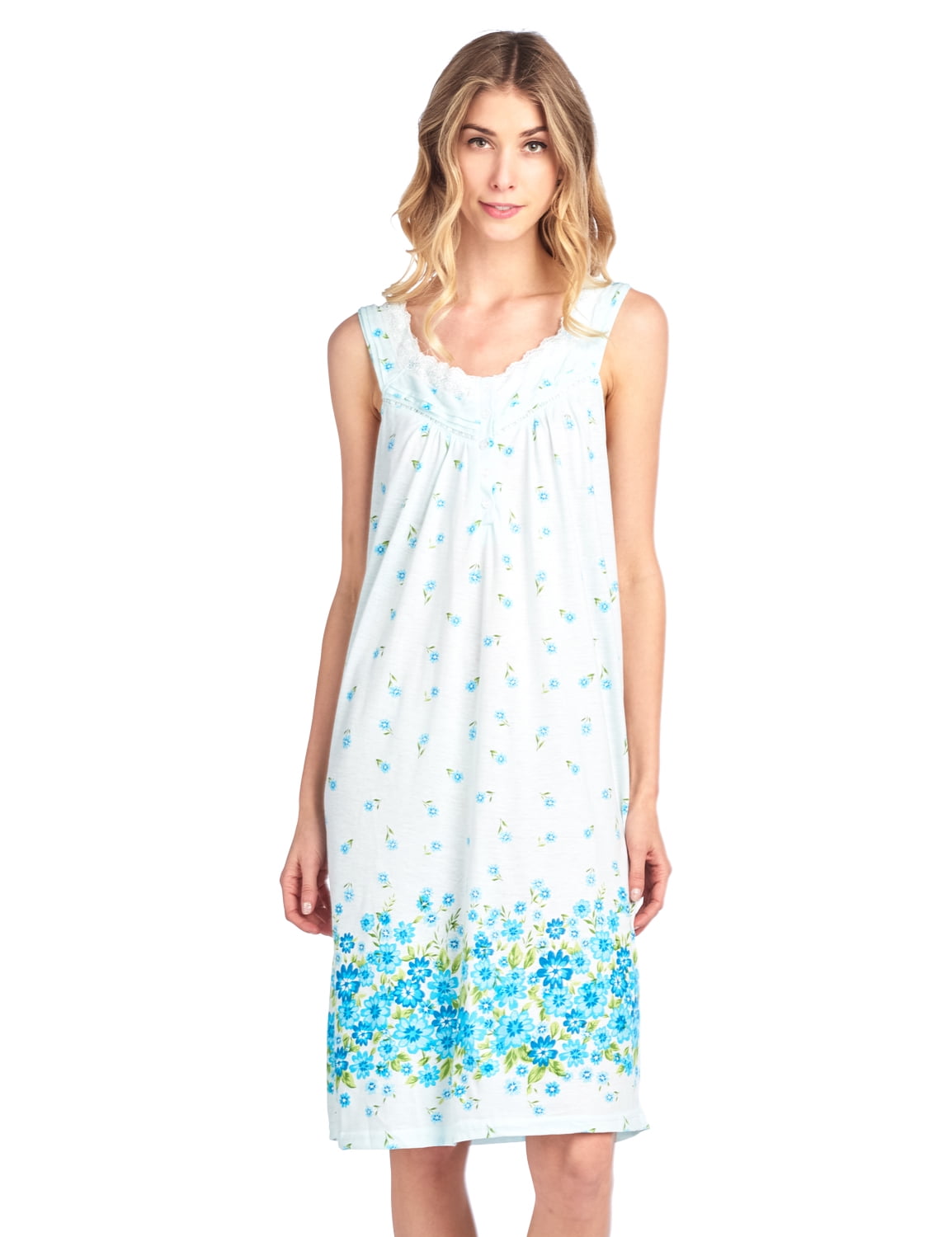 night dress walmart Aria Women's 100% Cotton Raglan Sleeve Smocked Neck 40" Sleepwear Gown, Sizes XS-5X Large Womens lus chic cotton nightgowns Womens Silk Nightgowns Soft Comfortable