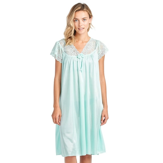 Casual Nights Women's Fancy Lace Neckline Silky Tricot Nightgown - Mint Green - XX-Large