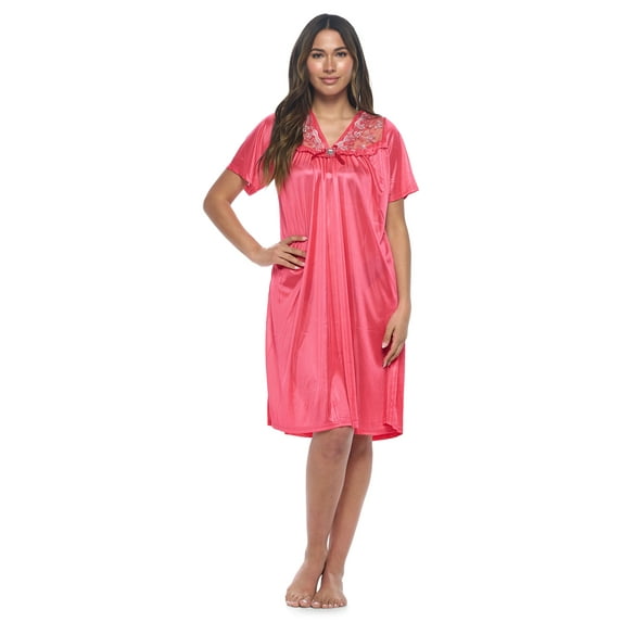Casual Nights Women's Fancy Lace Neckline Silky Tricot Nightgown