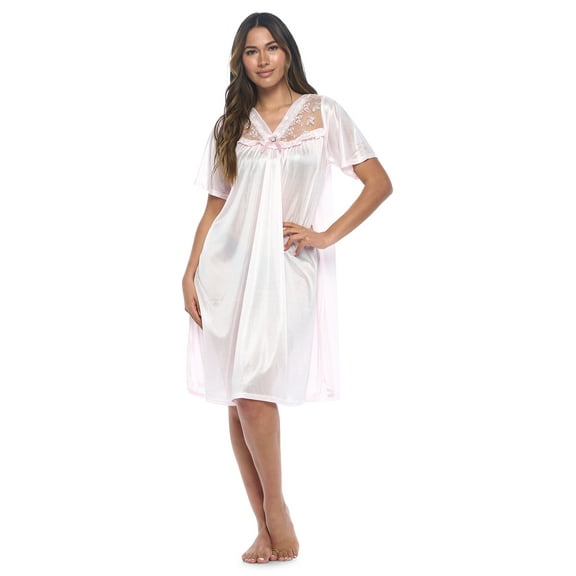 Casual Nights Women's Fancy Lace Neckline Silky Tricot Nightgown