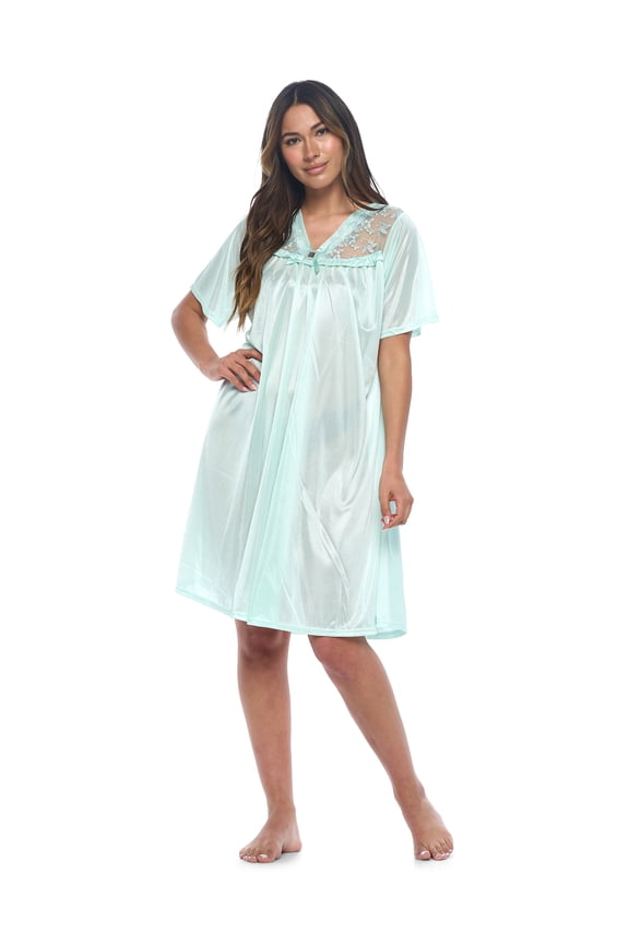 Women's Fancy Lace Neckline Silky Tricot Nightgown