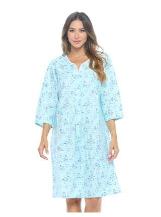ENJOYNIGHT Womens Long Flannel Nightgown Button Down Sleepshirt Long Sleeve  Nightshirt with Pockets