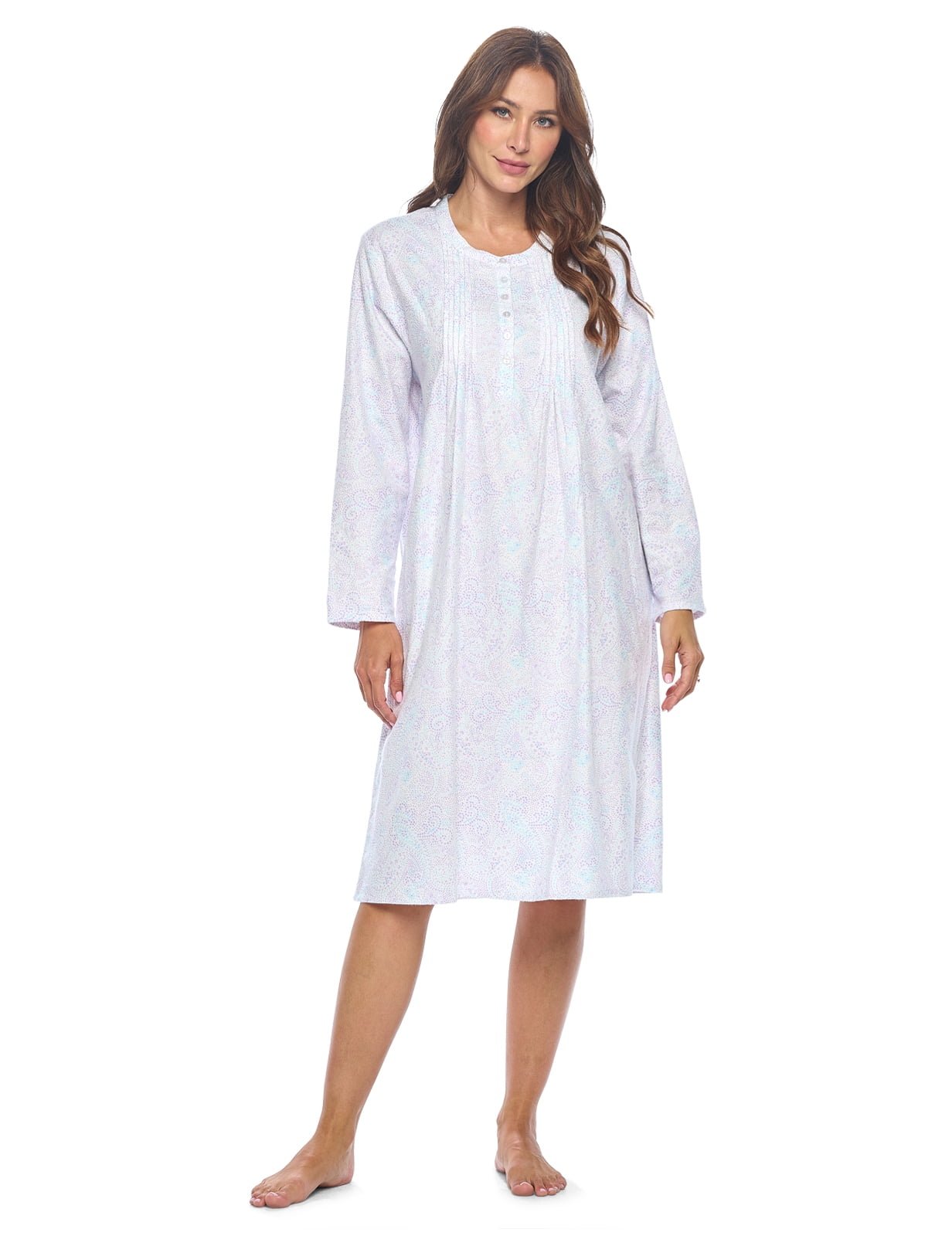 Metropolitan Womens Long Sleeve Flannel Nightgown Zippered