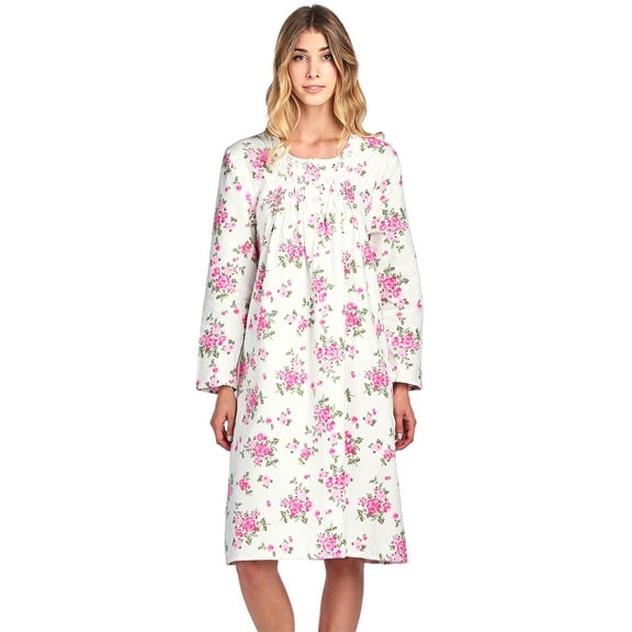 Casual Nights Women's Flannel Floral Long Sleeve Nightgown