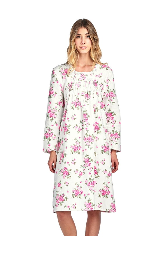 Women's Flannel Floral Long Sleeve Nightgown