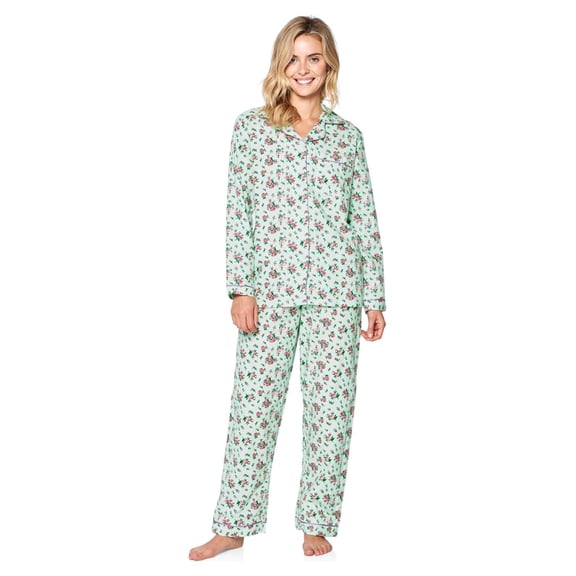 Casual Nights Women's Flannel Long Sleeve Button Down Pajama Set