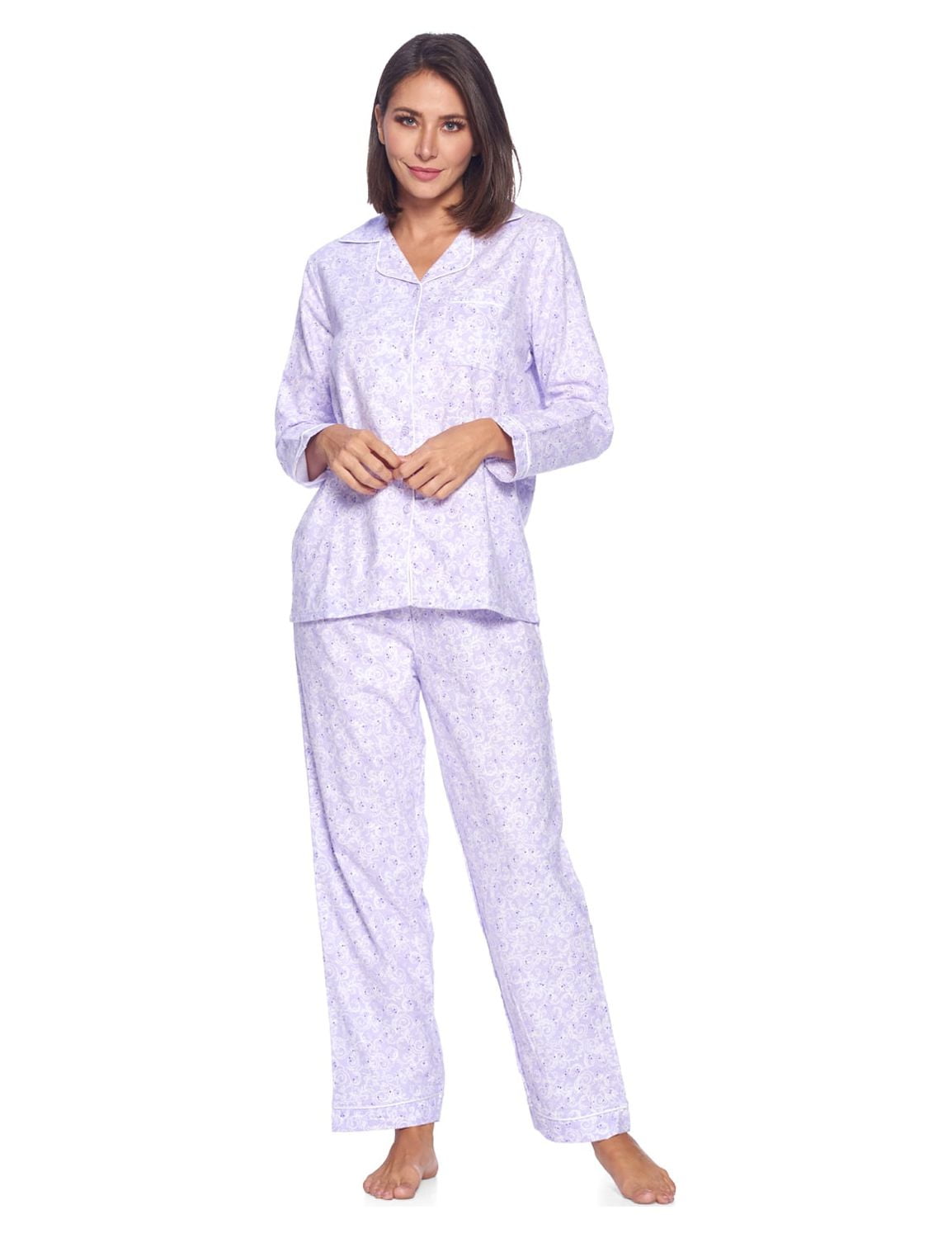 Casual Nights Women's Flannel Long Sleeve Button Down Pajama Set