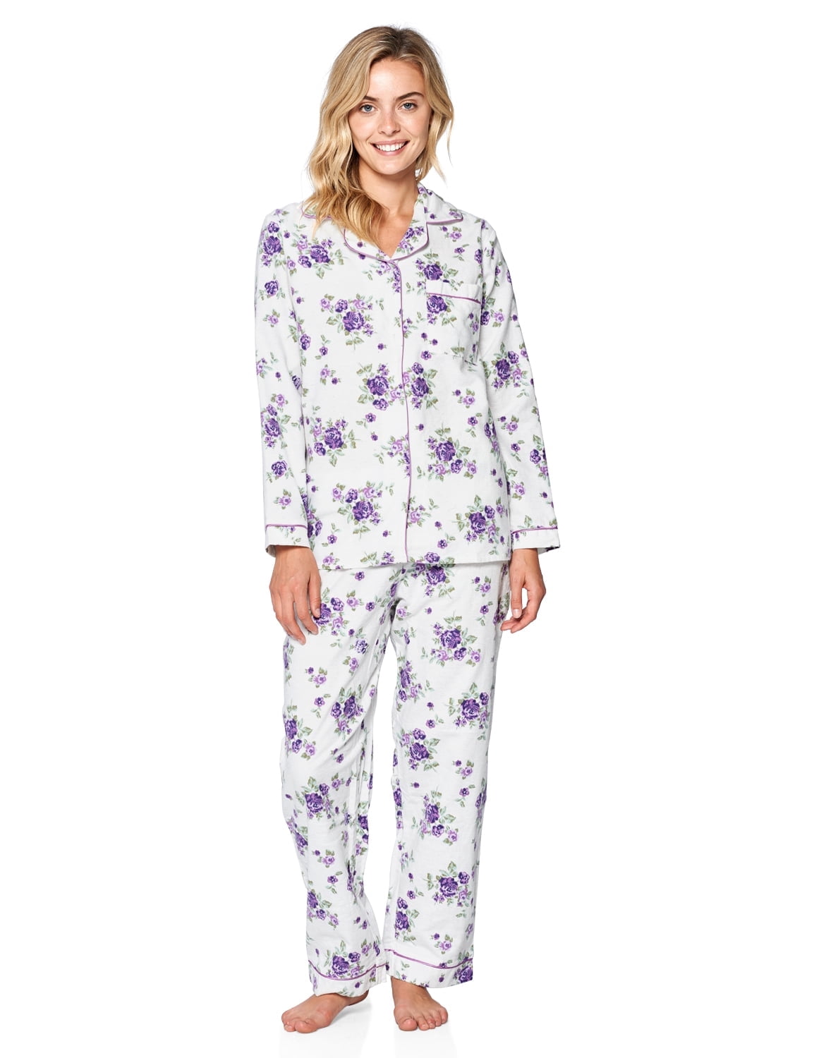 Women's Flannel Long Sleeve Button Down Pajama Set